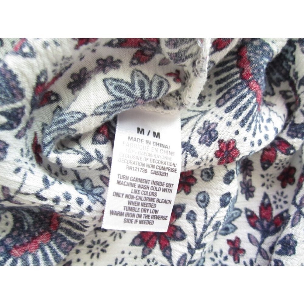 Cape Juby Sz M Floral Blouse‎ Top Red Blue Boho Peasant Style V-Neck Flowy (WB7) - Picture 3 of 8